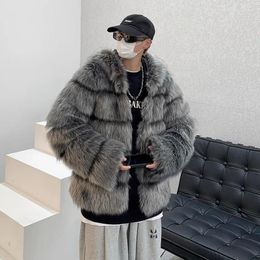 Men's Jackets High Quality Hooded Cotton Coat Personalised Loose Contrast Colour Design Striped Eco-friendly Fur Jacket For Men Autumnwinter
