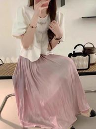 Skirts 2024 Summer Women's Pleated Skirt High Waist A Line Maxi Shiny Gauze Elegant Purple Long Satin For Women Korean