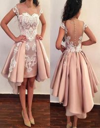 Blush Pink Overskirts Short Cocktail Dresses 2020 Off The Shoulder White Lace Applique Backless Prom Gowns For Graduation Homecomi3516582