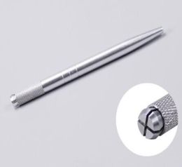 100pcs Silver Aluminum Professional Manual Tattoo Pen Permanent Makeup Tattooing Pen 3D Eyebrow Embroidery MicroBlading Pen3773113