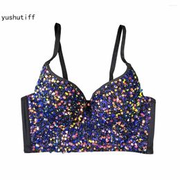 Women's Tanks Crop Top Party Nightclub Sequins Glitter Shine Short Women Bustier Fashion Rave Festival Female Corset Bra Clothes