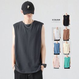 Men wearing American waistband sleeveless T-shirt wide shoulder men's summer fitness sports round neck loose short sleeve cross-border 28Qe#