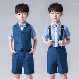 Clothing Sets Kids Vest Shirt Shorts Tie Set Flower Boys Wedding Tuxedo Dress Gentleman Formal Party Suit Children Graduation Costume