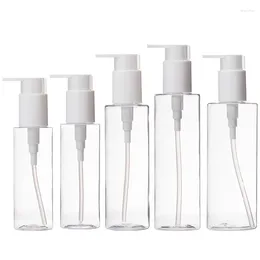 Storage Bottles 100ml 120ml 150ml 200ml 250ml Clear Round PET Plastic Lotion Bottle White Pump Empty Cosmetic Packaging Refillable Container