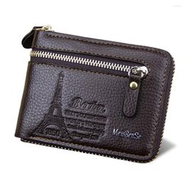 Wallets Retro Short Men's Leather Wallet Authentic Zipper Bag Money Card Seat Soft