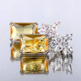 Dangle Earrings Huitan Sparkling Yellow Cubic Zirconia For Women Aesthetic Engagement Wedding Bride Party Jewellery