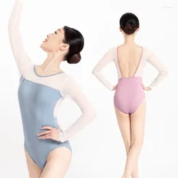 Stage Wear Women Lace Splice Ballet Leotards U-shaped Back Classical Leotard Long Sleeve Gymnastics Bodysuit Yoga Practice Clothes