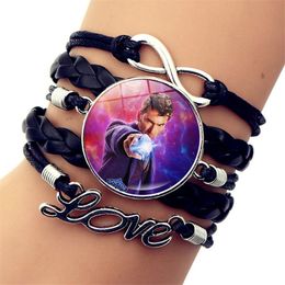 Kids girls 11colors science fiction fantasy movie film characters Glass Cabochon Multilayer Leather Bracelets High Quality Bangles