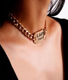 Gothic Chunky Chain Choker Necklace for Women Punk LADY PARIS Letter Pendant Thick Link Necklace Clavicle Jewelry4894520