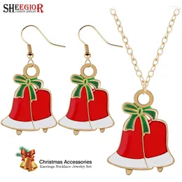 Necklace Earrings Set Enamel Small Bells Earring Ornaments Happy Year Christmas Colorful Drip Oil Necklaces Accessories Gift