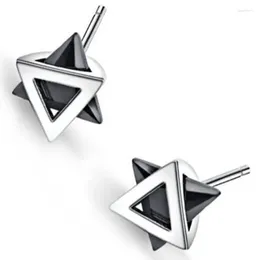 Stud Earrings White/Blue/Black Triangle Stone Geometric For Men Retro Punk Jewellery Male Hip Hop Fashion Silver Plated