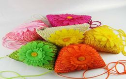 Women Girls Kids New Flower Designer Straw Bag Mini Weave Purse Shoulder Cross Coin Pocket Bag7357230