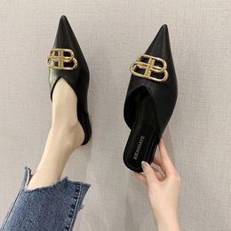 Slippers Women Fashion Pointed Toe Sandals Shoes Summer Casual Flats Slides Slingback Designer Shallow Mules Zapatos De Mujer 2024