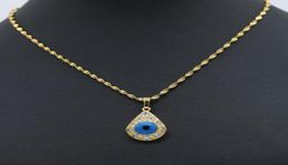 Evil Blue Eye Pendant with Wave Chain 18K Yellow Gold Filled Teardrop Pendant Necklace Gift8675276