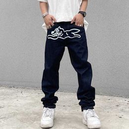 Men's Jeans Mens Jeans High Street Men Flying Dog Print Straight Loose Casual Denim Pant Vintage Harajuku Washed Trousers Hip Hop Streetwear Male5qqu