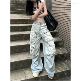 Women's Jeans Women Blue Hip Hop Streetwear High Waist American Wide Leg Pants Fashion Y2K Style Female Winter Straight Trousers