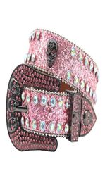 Rockstar Pink Diamond Belts Big Buckle Studded PU Leather Western Grey Rhinestone Belt for Men Women9003041