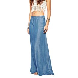 2018 Summer Long Maxi Skirt High Waisted Floor Length Denim Jeans Skirts Women Casual A Line Jupe Saia Jeans Longa With Pockets J190426 2383