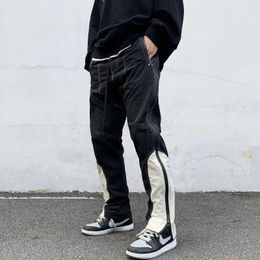 Men's Pants Side Zipper Sweatpants Mens High Street Hip Hop Functional Overalls Patchwork Cargo Male Casual Trousers Korean Streetwear