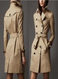 CLASSIC women fashion England long style trench coattop quality brand designer double breasted real leather belt trench B0163858467