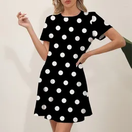 Casual Dresses 2024 Slim Fit Women's Dress Summer Office And Leisure Fashion Polka Dot Printed Round Neck Short Sleeved For Women
