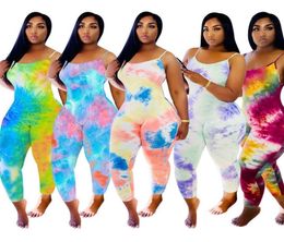Women Jumpsuits Tie Dyed pants Desinger Gradient Vest Summer Plus Size 3XL Rompers Sexy Sleeveless Skinny Bodysuits Casual Legging2612679