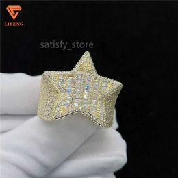 14K Gold Plated Large Diamond Moissanite Ring Mens Bling Rapper Jewelry Hip Hop Ice Out Star Signet Ring For Men