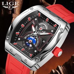 Wristwatches LIGE Square Man Watch Fashion Casual Sport Silicone Military Big Dial Chronograph Waterproof Quartz Watches For Men Reloj