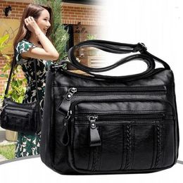 Shoulder Bags Casual Female Bag Soft PU Leather High-quality Multi-pocket Solid Colour Ladies Crossbody