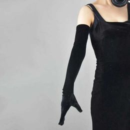 Sleevelet Arm Sleeves 53CM Womens Gold Velvet Long Autumn Warm Black Evening Dress Etiquette Gloves Retro Style Banquet Accessories Elastic Q240430