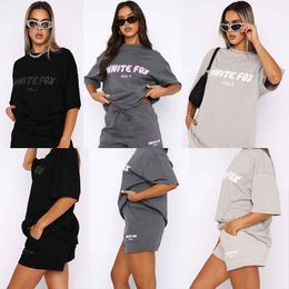 مجموعة رياضية WF Women's Letter Printing Set 2 قطعة مجموعة Fox Round Neck Sports Foam Craft Printed Sleeves Shorts و Sports Shorts Hip Hop مجموعة رياضية غير رسمية