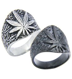 5pcslot New Black Silver Leaf Men Boys Ring 316L Stainless Steel Fashion Jewellery Popular Biker Hip Style Leaf Ring3129319