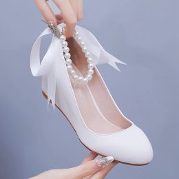 Women's Platform Lady Eveing Pumps High Heels Sexy Bride Party Thick Round 5CM Wedges Dress Shoes W05