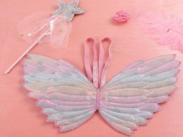 Party Favor kids wings glitter star magic wands fancy dress cosplay fairy gradient color butterfly wing tassel sequins wand pink5566084