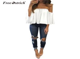 Ostrich Summer Sexy Short Chiffon Blouse Women Off Shoulder Stomacher Strapless Slash Neck Ruffles Elegant Women Tops N304370904