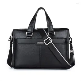 Briefcases Fashion Cow Genuine Leather Men Briefcase Bag Business Male Laptop Shoulder Bags Tote Computer Real Natural Skin