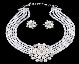 European and American bridal accessories necklaces texture diamond flower pearl set jewelry7161846