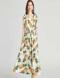 Pineapple Fruits Printing Dress Spaghetti Strap Maxi Dresses 2021 Summer Fashion Women Sliming Vestidos Holiday Wear9151026
