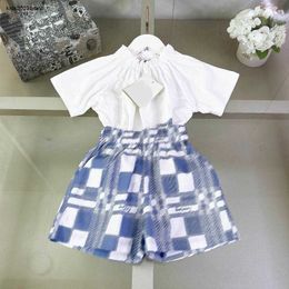New baby tracksuits Summer kids designer clothes Size 100-160 CM Folded round neck T-shirt and Chequered printed shorts 24April