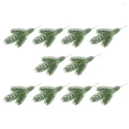 Decorative Flowers 10pcs 28cm Stem Artificial Pine Needles Branch 3-fork Simulated Green Leaves Bouquet DIY Flower Arrangement Christmas