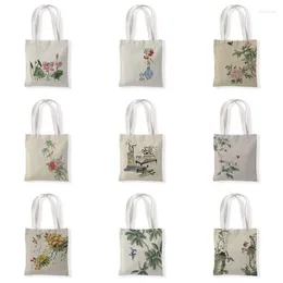 Storage Bags Large Capacity Canvas Handbag Tote Female Flowers Birds Messenger Ladies Simple Purses Women Shoulder Bag