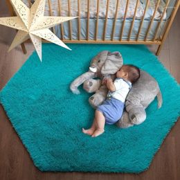 Carpets Ultra Soft Rug For Nursery Children Room Home Decor Dormitory Hexagon Carpet Playhouse Princess Tent Diameter 140cm Teal Blue