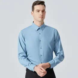 Men's Dress Shirts Comfortable Soft Modal Blended Solid Long Sleeve Stretch Wrinkle-free Formal Button Down Business