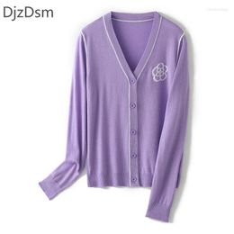 Women's Knits DjzDsm Women Wool Knitted Cardigan Spring Dress Chic Top V-neck Sweater Coat 2024 Model