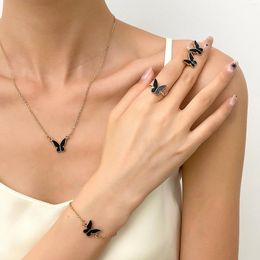 Necklace Earrings Set Jewellery With Fashionable Temperament And Personality Oil Dripping Black Butterfly Rings Bracelets 4