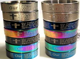 Bulk lots 100pcs Whole Religious Jesus Mix Ring Color Mix Lord039s prayer Stainless Steel Rings Faith Popular Men Women Jew3113044