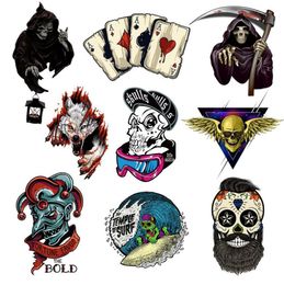 Grim Reaper Skull Heat Transfers Patch For Clothing Horror Movie Jacket Motorcycle Rock Style Sticker For Tshirts Man4016327