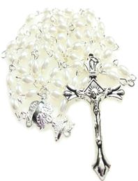 5pcsset mini white 64mm glass oval pearl bead rosary catholic rosario cute pearl rosary necklace chalice center9335407