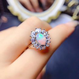 Cluster Rings S925 Pure Silver Natural White Opal Ring 18K Gold Rose Set With High Quality Jewellery Wedding Gift