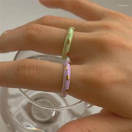 Cluster Rings Korean Fashion Colorful Oil Dropping For Women Girls Aesthetic Jewelry Chic Simple Round Ring Accessories 2024